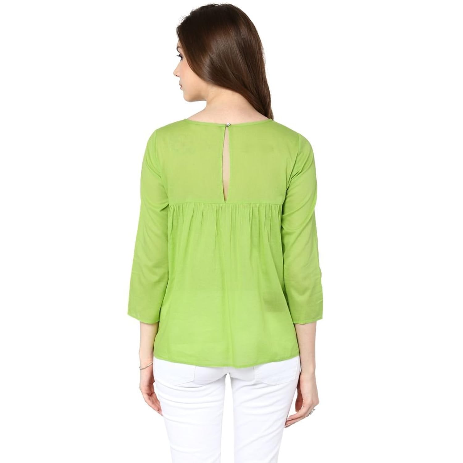 the vanca women's green rayon top with embroidery
