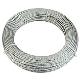 Muzata Galvanized Steel Wire Rope 1/8" Cable 65 Feet for Railing Decking Stair Balustrade Dog Run Clothes Lines Outdoors DIY,7x7 Strand WR03,Series WP1