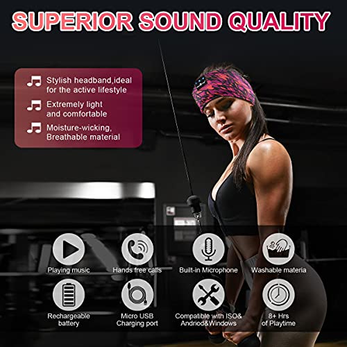 Sleep Headphones with Timer Gift for Women Men, 3-en-1 Wireless Music Sport Headband Running Headphones Earbuds with Mic Ultra-Thin HD Speakers for Sleep Sideways Travel Sport