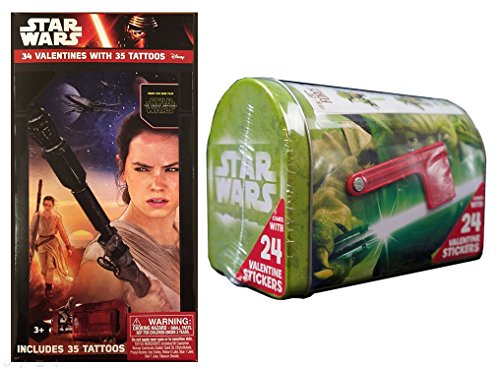 Star Wars Valentine Cards (Box of 34 Cards with Tattoos) and Yoda Mailbox Bundle