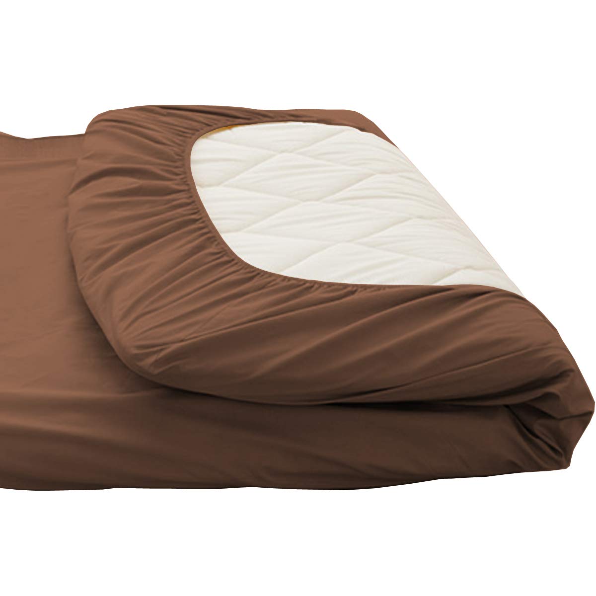 敷き布団カバー ダブル 綿100％ ワンタッチシーツ 極厚敷き布団用 フィットシーツ 敷布団カバー 敷きぶとんカバー 敷きカバー 敷きシーツ 敷カバー 洗い替え 防ダニ 抗菌 (ブラウン, ダブル・145×215cm)