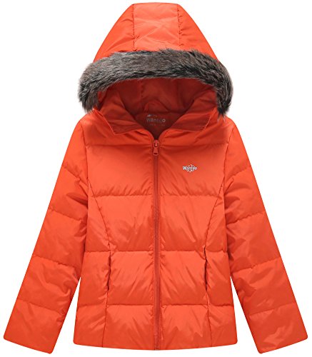 Wantdo Light Light Weight Casual Winter Jacket Hooded Down Coats with Faux Fur Collar(Lily Orange Red, 10/12)