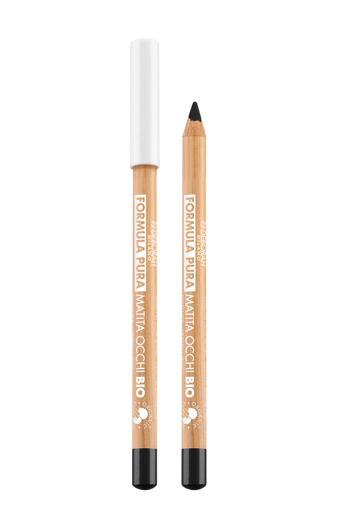 Deborah Milano Organic Formula Pura Eye Pencil, Colour: Black, No.1, High Tolerance, for Sensitive Eyes with 100% Natural Ingredients