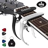 Ukulele Capo Guitar Capo for Acoustic and Electric Guitar,Mandolin or Bass,Aluminum Metal Universal acoustic guitar Capo 1.1 oz (2 Pack)-Black and Silver Capo with Free 5 Guitar Picks&Polishing cloth