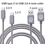 USB C Cable To USB 3.0 Cable - Nylon Braided USB C Fast Charging Cable For MacBook Samsung galaxy S7 Nokia N1 Nexus 6P Android - External Hard Drive and Other Type C Devices-2 Pack - 3.3ft & 6.6ft