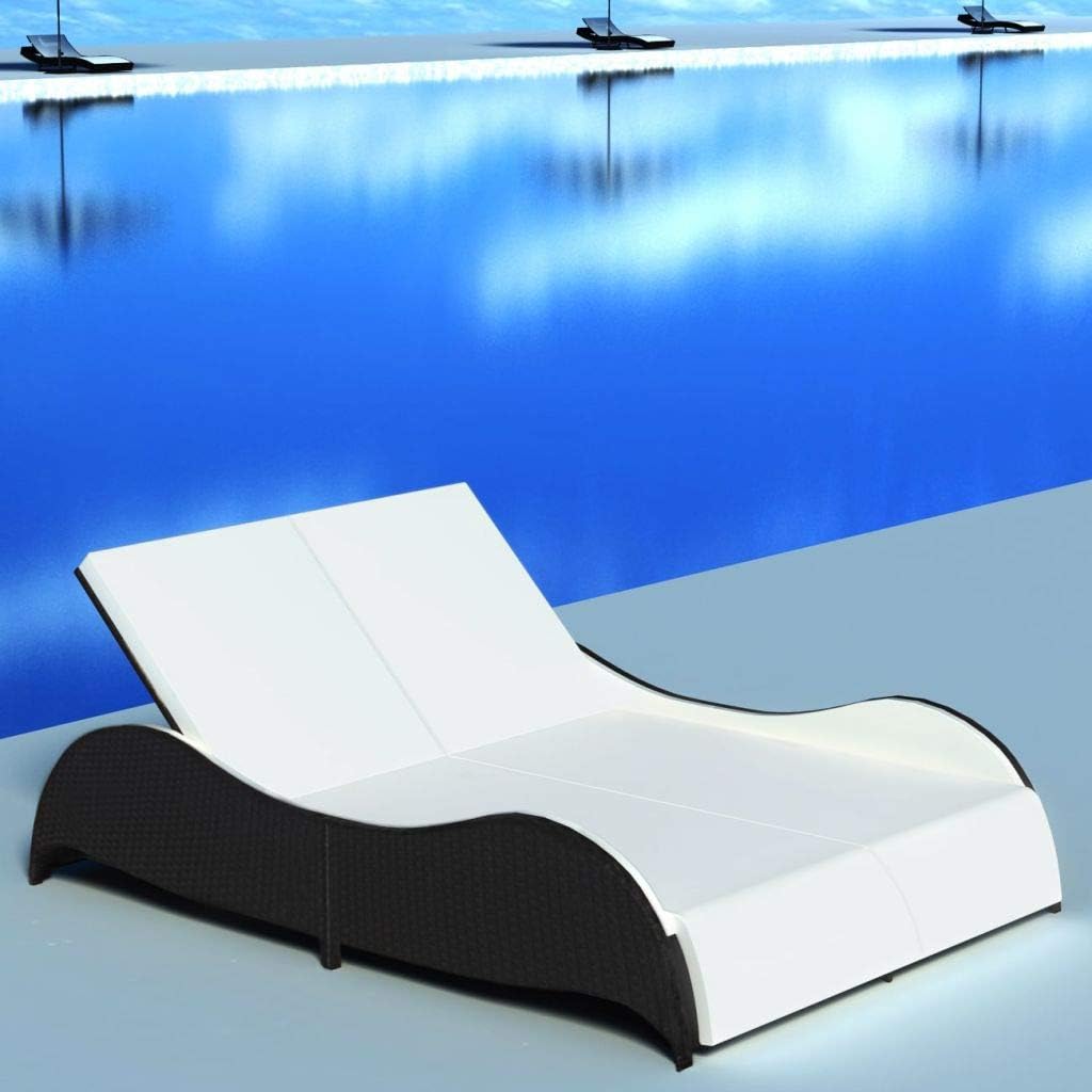 Double Sun Lounger, 2-Person Rattan Sun Lounger Detachable Sun Bed with Adjustable Backrests Beach Chair for Outdoor Space Balcony Garden