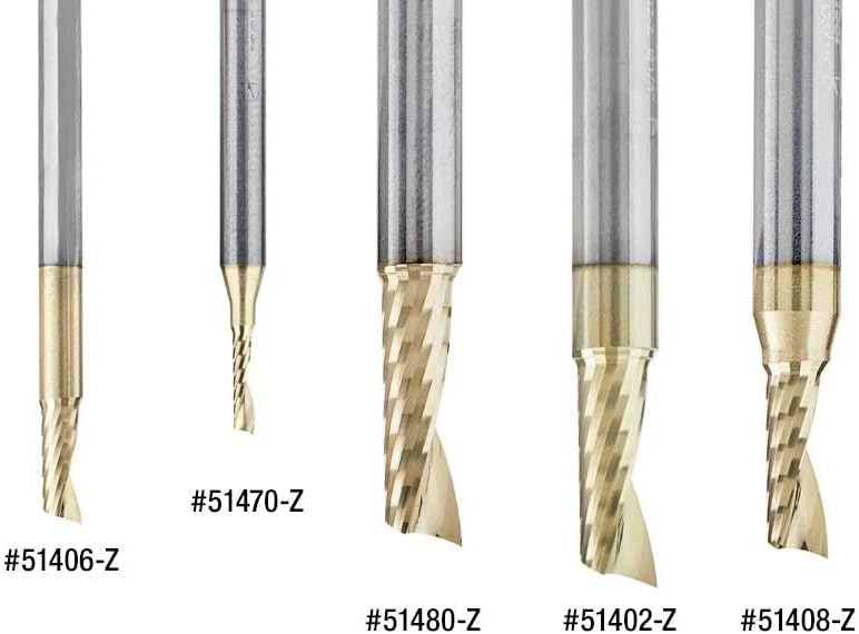 Amana Tool 51402-Z SC Spiral O Single Flute Aluminum Cutting 1/4 D x 5/8 CH x 1/4 SHK x 2 Inch Long Up-Cut ZrN Coated Router Bit withMirror Finish - Image 4