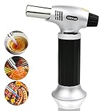 TedGem Culinary Torch, Blow Torch Lighter Cooking Torch Food Torch Butane Torch Refillable Flame Lighter for Creme Brulee, BBQ, Gas Not Included (Silver)