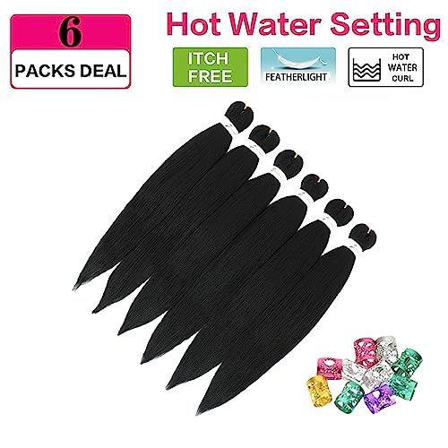 Xusuperb Hair Extensions for African Braids Black 30 Inches Long Kanekalon Easy Braids Extensions Black 6 Packs Synthetic Hair Extensions for Black Braiding Hair Pre Stretched(1B)