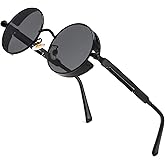 HJSTES Vintage Round Steampunk Sunglasses for Women Men Circle Gothic Glasses Retro Metal Frame