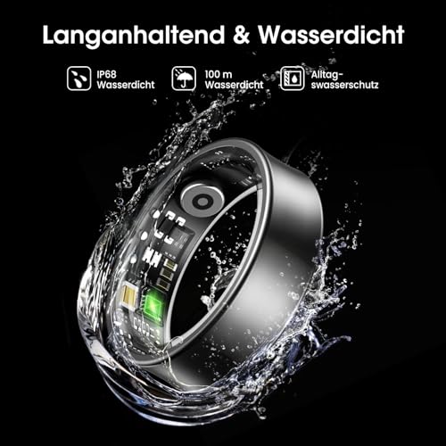BANLVS Smart Ring for Men and Women, Fitness Ring IP68 Waterproof Heart Rate / SpO2 / Sleep Tracker (Black, 9)