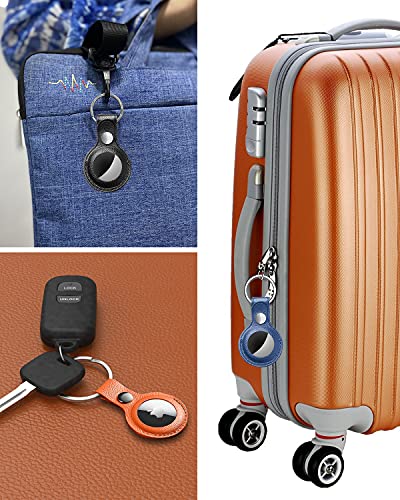 PUiKUS Protective Case for AirTag, 4-Pack Genuine Leather Tracker Holder with Key Chain, Easy Carry AirTag Cover for Keys, Backpacks, Liner Bags, Pet Collar