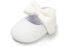 CLOUCKY Baby Girls Bowknot Flat Shoes Soft Sole Mary Jane Ballet Prewalker Crib Dress Shoes