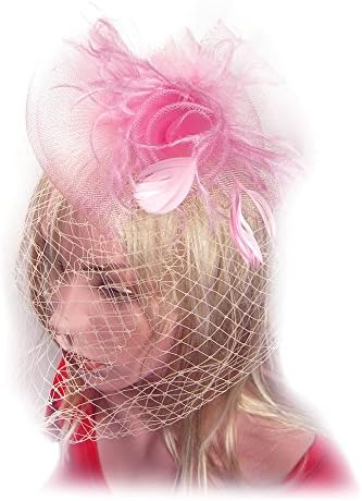 SACASUSA Feather Fascinator Color Pearl Beads Mesh Gauze Cocktail Headwear Hair Clip
