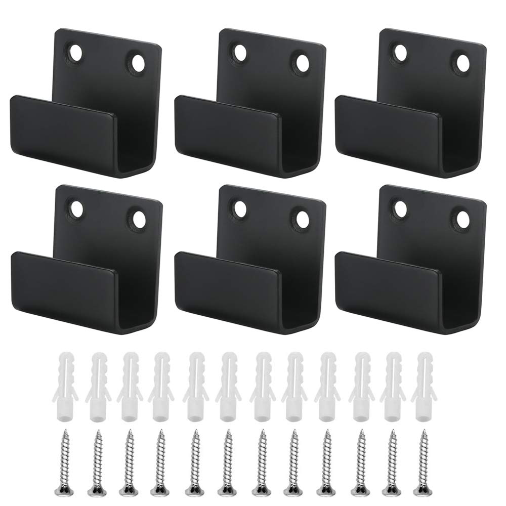 JUN-H 6 Pieces Heavy Duty Hooks Stainless Steel Ceramic Tiles Display Wall Hooks Metal Device Holder U Angle Bracket For Bathroom And Kitchen Garage With Fastening Material Device Hook (Black)