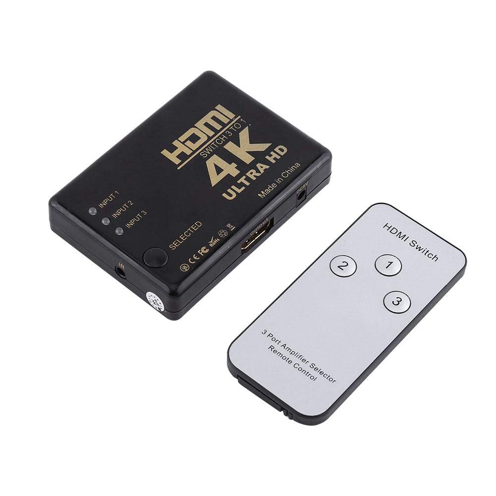 3 Input to 1 Output HDMI switcher, 4K Ultra HD 1080P 3 Port HDMI Switch Aluminum HDMI Splitter with Remote Control for HD Player, Blu-ray Player, Set Top Box, PS3,