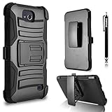 ZTE Speed (Boost Mobile) N9130 Combo Rugged Shell Cover Holster with Built-in Kickstand and Holster Locking Belt Clip Black + Circle(TM) Stylus Touch Screen Pen