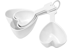 Heart Shaped Melamine Measuring Cups Set, Multi-Purpose Liquid and Dry Home Essentials Cooking and Baking Tools, White, Set o