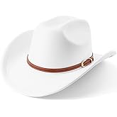 Western Cowboy Hats for Women Classic Felt Wide Brim Fedora Hat with Belt Buckle Retro Panama Hat Unisex Rolled up Cap