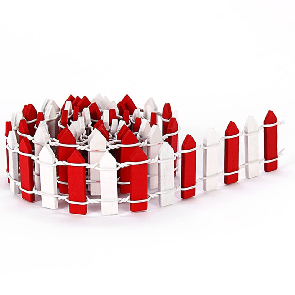 Mini Wooden Fence,2pcs 90 cm Small Wooden Fence,Mini Decorative Garden Fence,Bonsai Border Decoration,Miniature Ornament Fence for Garden,Fairy Garden,Dollhouse,Terrarium,DIY Decor,Red/White