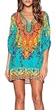 HIMONE Women Bohemian Neck Tie Vintage Printed Ethnic Style Summer Shift Dress
