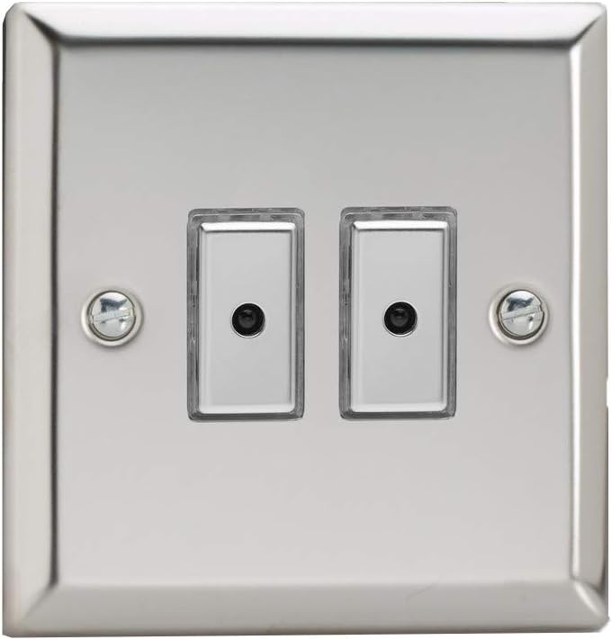 Varilight Eclique 2 2-Gang 1-Way Remote/Tactile Touch Control Master LED Dimmer 2 x 0-100W (Max 10 LEDs) Mirror Chrome JCE102