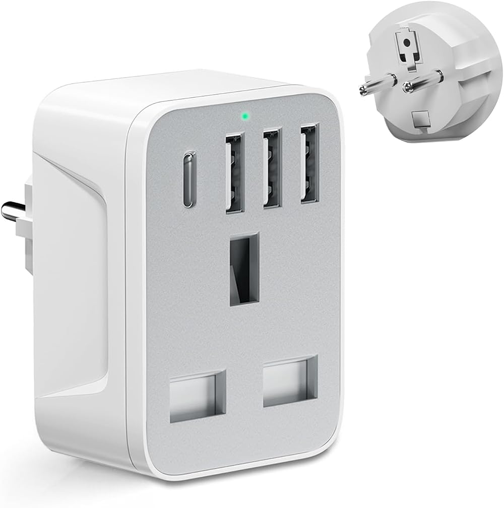 LBSC European to UK Plug Adapter with 1 USB-C & 3 USB-A Ports