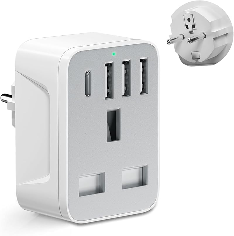 LBSC European to UK Plug Adapter with 1 USB-C & 3 USB-A Ports