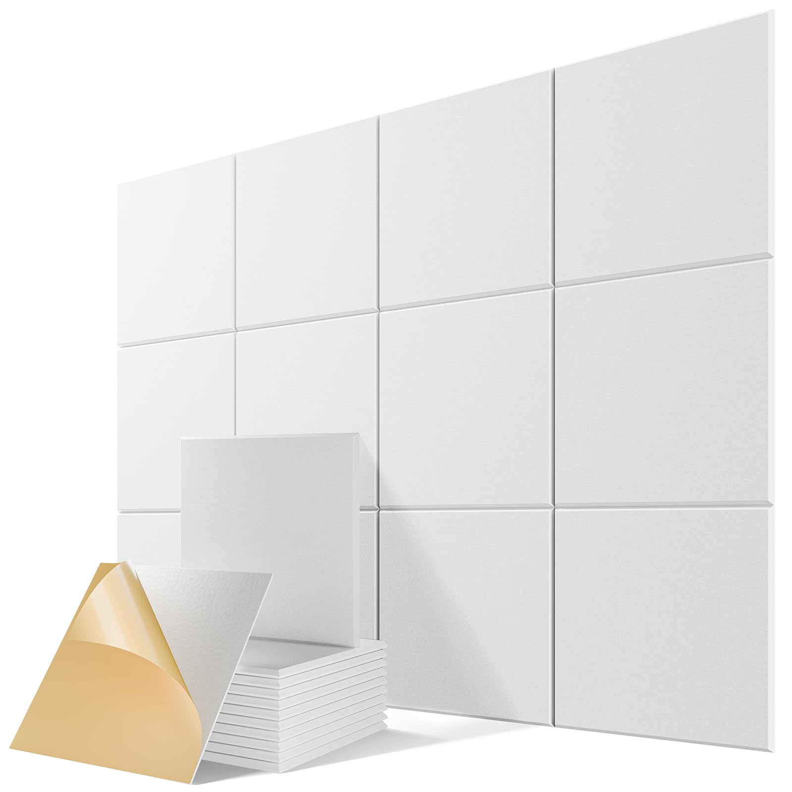 Photo 1 of 12 Pack Self-Adhesive Acoustic Panels, 12" X 12" X 0.4" High-Density Polyester Sound Proof Foam Panels for Walls, Soundproof Wall Panels for Home & Office (White)