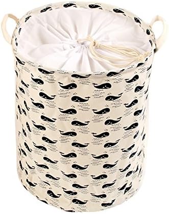 KAIGOTOQIGO Large Storage Bin Cotton Linen Fabric Folding Storage Basket with Handles Toy Boxes/Toy Storages/Toy Organizer/Laundry Baskets/Nursery Hampers (Whale)