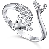 DAOCHONG S925 Sterling Silver Fish Ring Adjustable Wrap Open Jewelry for Women Gift