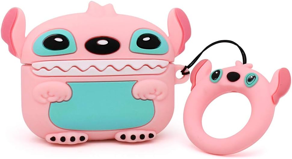 Yonocosta Cute Airpods Pro Case, Airpods 3 Case, 3D Cartoon Animals Funny Pink Stitch Full Protection Soft Silicone Shockproof Charging Cases Cover Skin with Keychain for Girls Kids Women