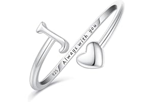 Ritach Initial Rings for Women,Sterling Silver Plated Heart Stackable Rings for Teen Girls Adjustable Letter Rings for Trendy Gifts