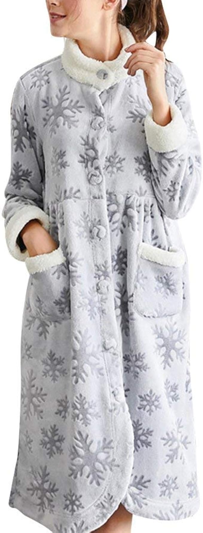 Ladies Soft Nightgown Night Warm Sleepshirt Sleepwear Bathrobe Casual Long Women Sleeve Warm