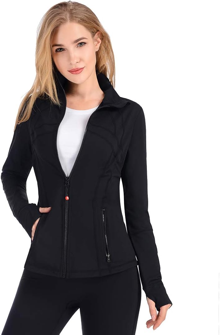 qualidyne Womens Sports Running Yoga Jacket Slim Fit Full Zip Track Jacket Turtleneck Workout Jacket: Clothing