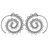 MengPa Fashion Bohemian Spiral Earrings Round Tribal Hoop Jewelry for Women (Black)