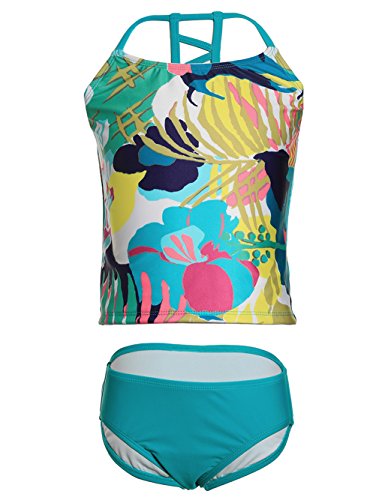 LEINASEN Two Piece Bathing Suits for Girls, Colorful Floral Printing T-Back Beach Tankini Swimsuits for Kids LEINASEN Two Piece Bathing Suits for Girls, Colorful Floral Printing T-Back Beach Tankini Swimsuits for Kids