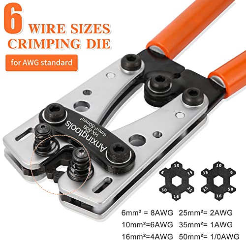 Anxingtools Battery Cable Crimping Tool for 6/10/16/25/35/50mm² Battery Ring Terminals,Copper Cable Lugs,Heavy Duty Crimping Crimp for Cable Lugs (HX50B)