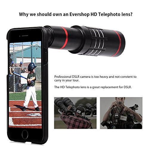 18X Telephoto Lens, Evershop Aluminum Telephoto Lens iPhone Lens Phone Camera Lens Kits with Tripod + Phone Cases for iPhone 8/7/ 7 Plus/ 6S/ 6S Plus/ 5S/SE/5 (Black) - Thumbnail 4