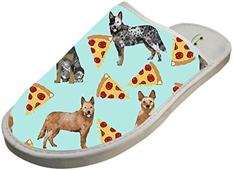 KOUY Puppy And Pizza Closed Toe Cotton Slippers Warm Soft Indoor Shoes Non-watertight 8 D(M) US
