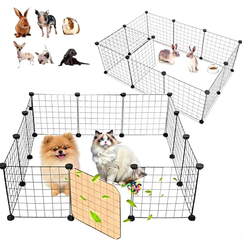 Valla para Mascotas con Puerta,12 Piezas Bricolaje Corral para Mascotas de Metal,Parque para Mascotas,Corral para Mascotas para Animales Pequeños,Jaula Modular,Conejos Gatito,Cachorro,Hámsters