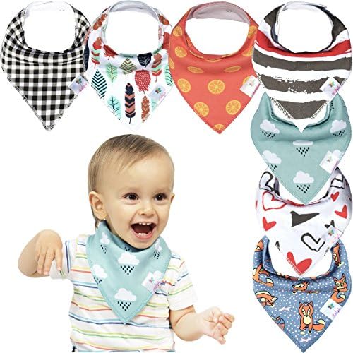 Baby Bandana Drool Bibs , Unisex 7 Pack for Drooling and Teething, Stylish, Gift Set, 100% Natural Organic Cotton, Soft &amp; Absorbent, Hypoallergenic, Girl &amp; Boys - Toddler