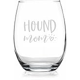 YmeerGifts Hound Mom Stemless Wine Glass - Gift For Hound Lovers - Engraved Wine Glass - Funny Gift Idea - Best Gift For Wine Lover - Pet Lover Wine Glass - Dog Mom Gift, 15oz, Transparent