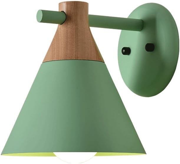Children's LED Wall Lamps, Boy Girl Iron Blue/Gray/Green/Pink/Yellow Solid Wood Lighting Hanging Lamp Wall Light Postmodern Bedroom Living Room Small Wall Sconce (Color : Green)