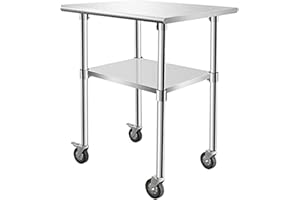 AHLOKI Stainless Steel Table with Wheels for Food Prep & Work Upgraded Package Commercial Worktables, Stainless Table for Restaurant, Home, Kitchen, Garage,30''x24''