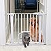 Cumbor 37.8. Auto Close Safety Baby Gate, Extra Tall Durable Dog Gate with Door, Easy Walk-Thru Child Gate for The House, Stairs, Doorways & Hallways. Includes 4 Wall Cups & (2) 2.75- Inch Extension