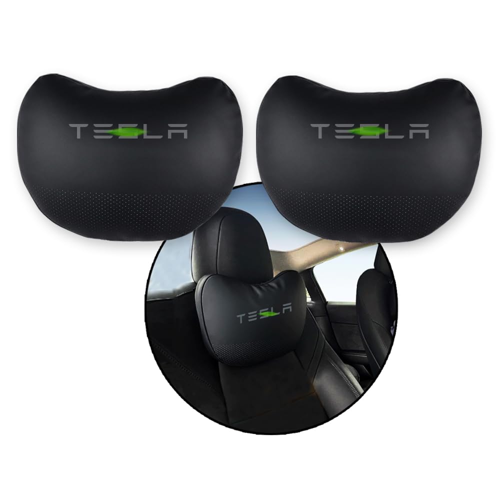 Photo 1 of CoolKo Car Headrest Neck Pillow Support Memory Foam Ergonomic Design Accessory for Driving Seat Fatigue Relief Compatible with Model S X 3 Y & Cybertruck - 2 Pieces