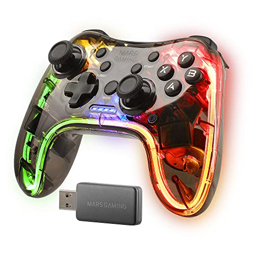 Mars Gaming MGP-24, Wireless 2.4GPRO Gamepad, Translucent Neon RGB Design, Dual Haptic Vibration, Analog Joysticks, Controller for PC, PS3, PS4, XBOX360, Raspberry Pi, Mac, Android, Transparent