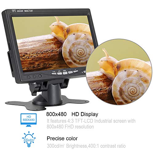 ATian 7 Inch Tft-LCD Car Monitor 2 Video Input Car Rearview Headrest Monitor DVD VCR Monitor with Remote and Stand & Support Rotating The Screen 800x480 RGB 8pin Connect