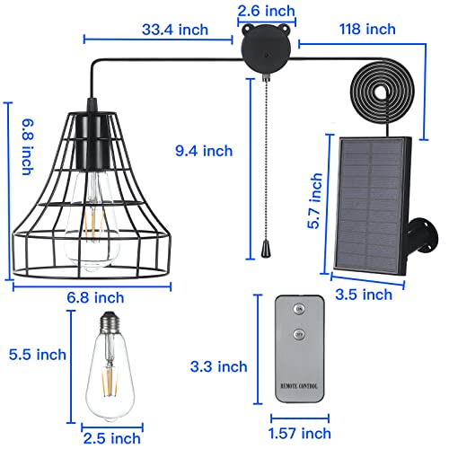GOSUNWEY Solar Pendant Lights Outdoor Indoor, Solar Ceiling Lights for Shed Lights Solar Powered with Remote Control,Solar Indoor Lights for Chicken Coop Porch Garage Greenhouse Patio Barn Storage
